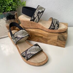 VANELi Chila‎ Snake Print Leather Slingback Wedge Sandals Size 8.5